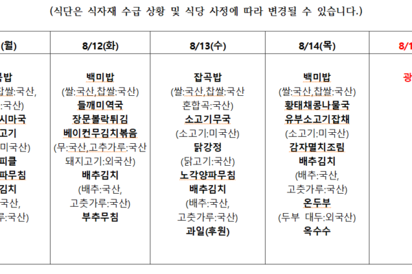 8월 3주 식단표
